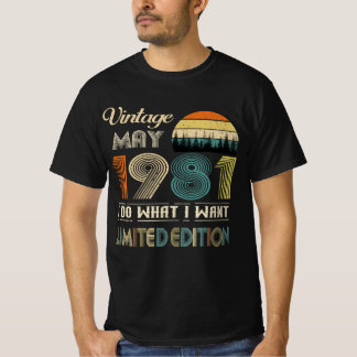 Vintage May 1981 T-Shirt - Retro Style Birthday 