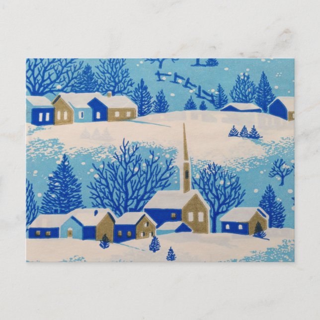 Vintage MCM Christmas Postcard Winter Snow scene (Front)