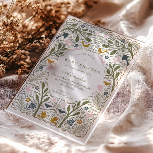 Vintage Meadow Folk Baby Shower Acrylic Invitations