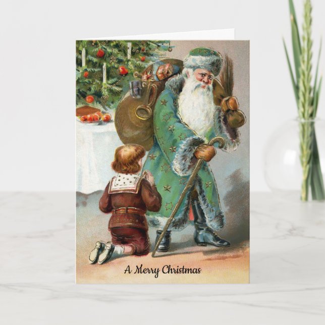 Vintage Mean Santa Customisable Holiday Card (Front)