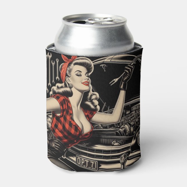 Vintage Mechanic Pin Up Can Cooler (Can Front)