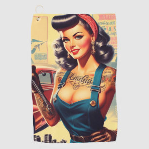 Vintage Mechanic Pin-up Golf Towel