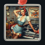 Vintage Mechanic Pin Up Metal Tree Decoration<br><div class="desc">Vintage Mechanic Pin Up</div>