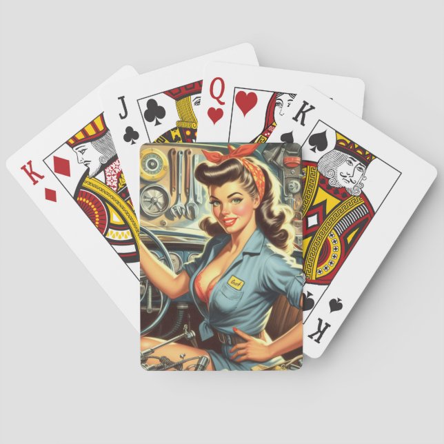 Vintage Mechanic Pin Up Playing Cards (Back)