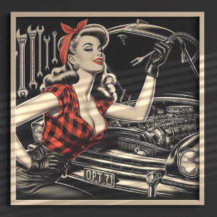 Vintage Mechanic Pin Up Poster