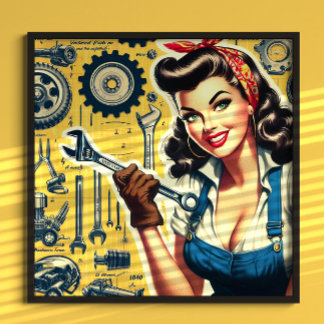 Vintage Mechanic Pin-up Poster