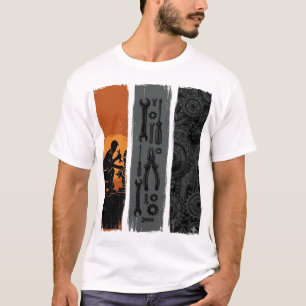 Vintage Mechanic Tools Gear Triptych Shirt Design_