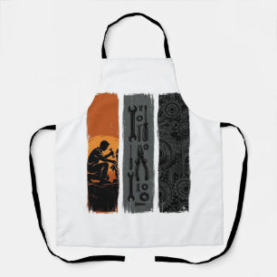 Vintage Mechanic Tools Gear Triptych Shirt Design_ Apron