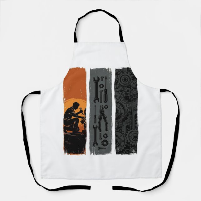 Vintage Mechanic Tools Gear Triptych Shirt Design_ Apron (Front)