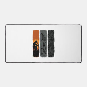Vintage Mechanic Tools Gear Triptych Shirt Design_ Desk Mat