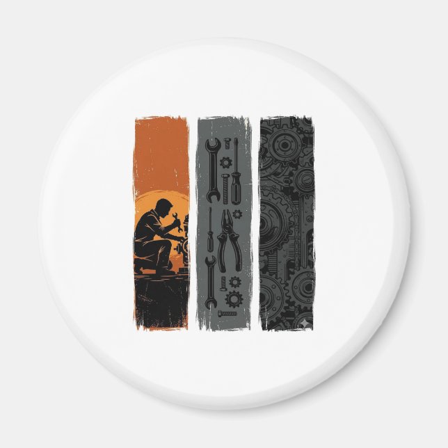 Vintage Mechanic Tools Gear Triptych Shirt Design_ Magnet (Front)