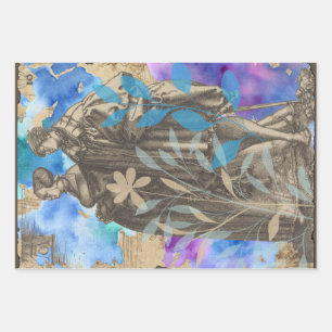 Vintage Mediaeval Couples Wrapping Paper Sheet Set
