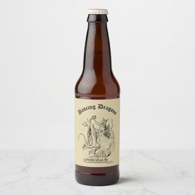 Vintage Mediaeval Dancing Dragons Template Beer Bottle Label (Front)