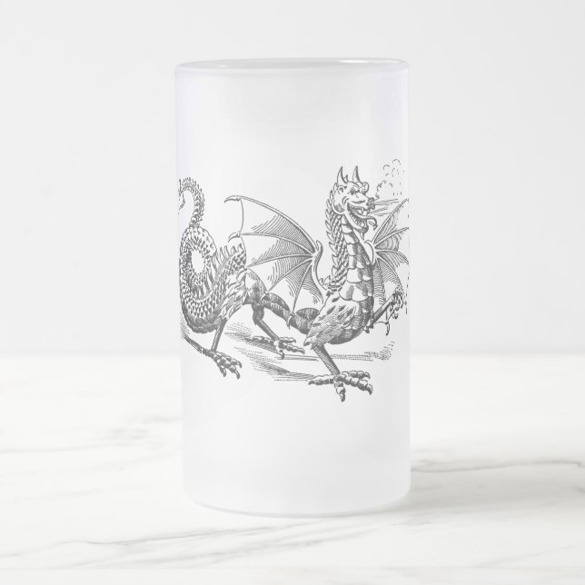 Vintage Mediaeval Dragon Frosted Glass Beer Mug (Center)
