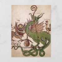 Vintage Mediaeval Dragon Parchment Postcard