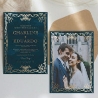 Vintage Mediaeval Gold Ivy Wedding  Invitation