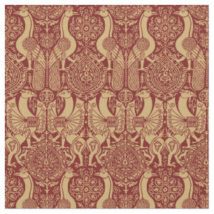 Vintage Mediaeval Griffin And Peacock Pattern Fabric