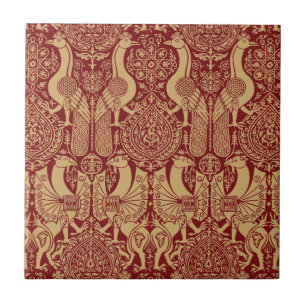Vintage Mediaeval Griffin And Peacock Pattern Tile