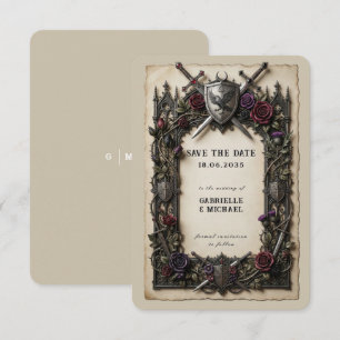 Vintage Mediaeval Knight Swords Floral Crest Save The Date