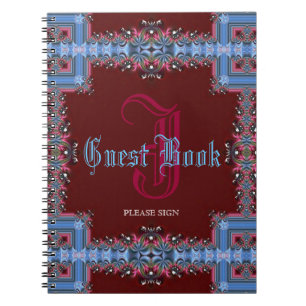 Vintage Mediaeval Red Blue Lacy Monogram Guest Boo Notebook