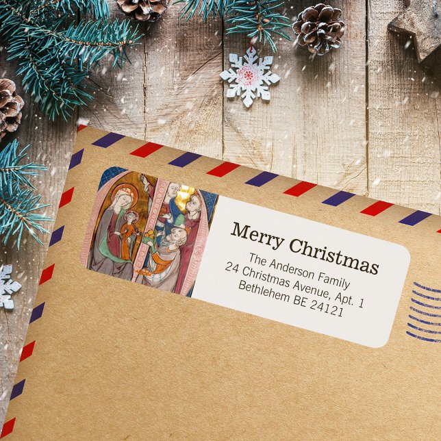 Vintage Mediaeval Religious Catholic Christmas (Vintage Medieval Religious Christian Traditional Catholic Christmas Holiday Return Address Labels)
