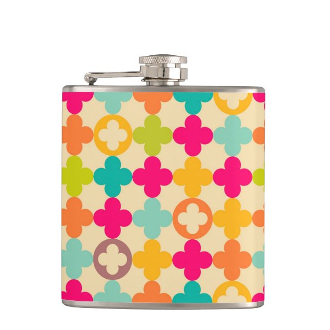 Vintage mediaeval rosette pattern hip flask (Front)