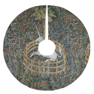 Vintage Mediaeval Unicorn in Captivity Art Brushed Polyester Tree Skirt