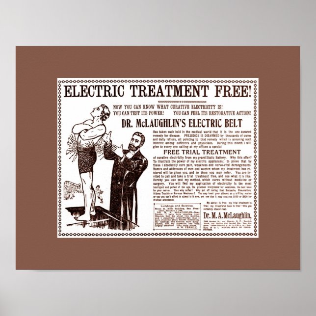 Vintage Medical Ad: Dr. McLaughlin's Electric Belt Poster (Front)