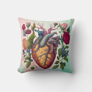 Vintage medical anatomy heart flower doctor cushion