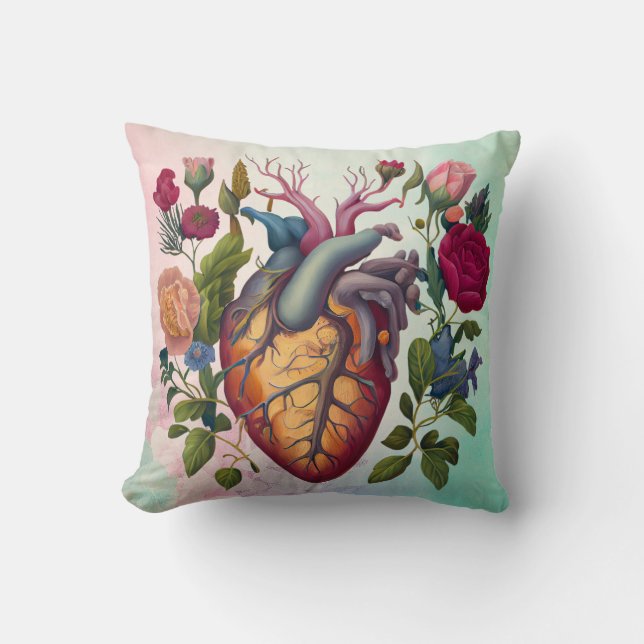 Vintage medical anatomy heart flower doctor cushion (Front)