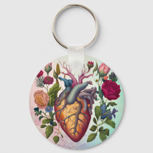 Vintage medical anatomy heart flower doctor key ring