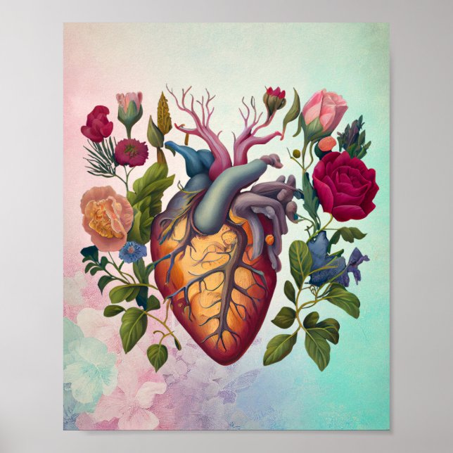 Vintage medical anatomy heart flower doctor poster (Front)