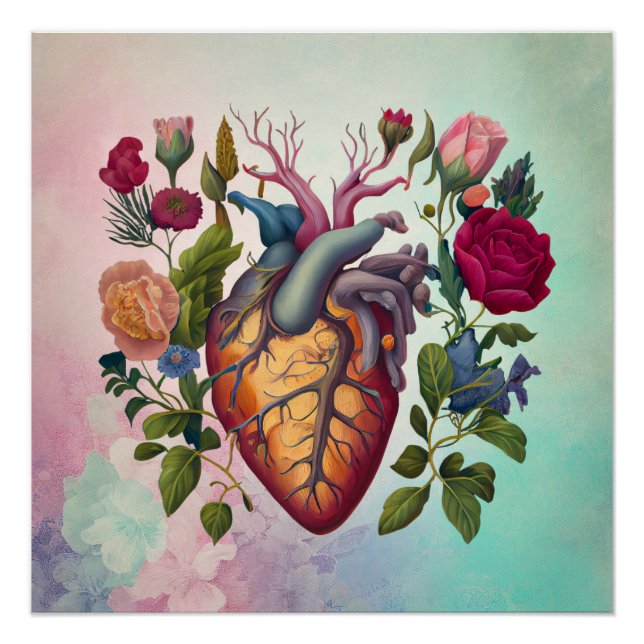 Vintage medical anatomy heart flower doctor poster (Front)