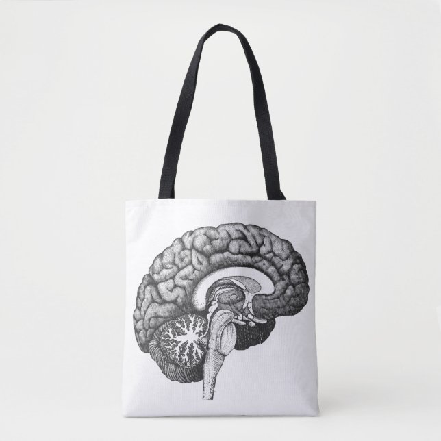 Vintage medical anatomy illustration human brain tote bag (Front)