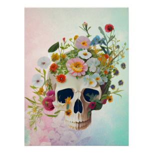 Vintage medical anatomy skull flower doctor poster