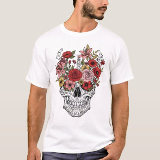 Vintage medical anatomy skull flower T-Shirt