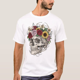 Vintage medical anatomy skull flower T-Shirt