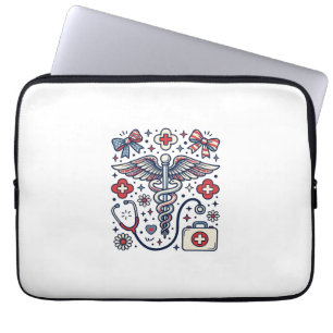 Vintage Medical Caduceus Patriotic Nurse Vector De Laptop Sleeve