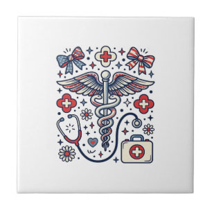 Vintage Medical Caduceus Patriotic Nurse Vector De Tile