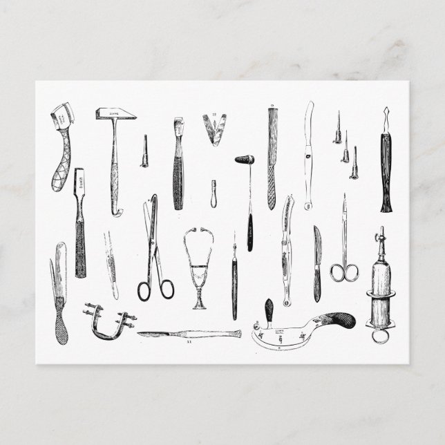 Vintage medical instruments postcard (Front)