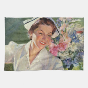 Vintage Medicine, Happy Nurse in Uniform Tea Towel