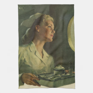 Vintage Medicine, Nurse with Medical Tools Tea Towel