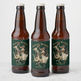 Vintage Medieval Dancing Dragons Color Template Beer Bottle Label