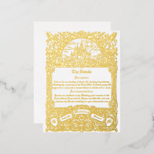 Vintage Medieval Fantasy Gold Foil Wedding Details Invitation Postcard