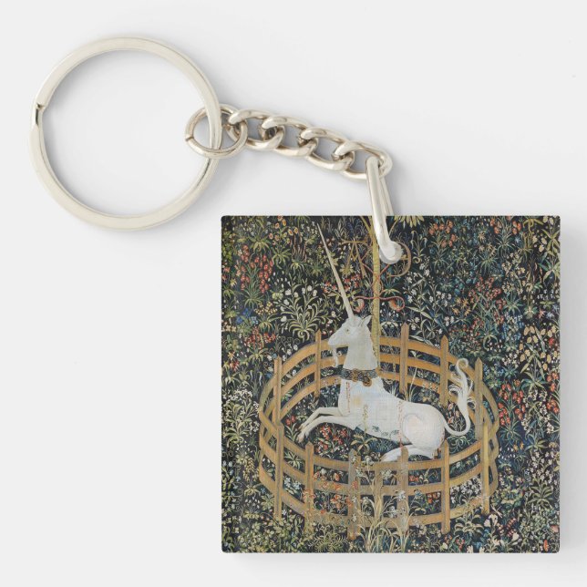 Vintage Medieval Unicorn in Captivity Art Key Ring (Front)