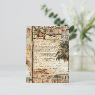 Vintage Mediterranean Artwork with Palm and Script Postcard