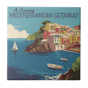 Vintage Mediterranean Getaway Travel Design Tile