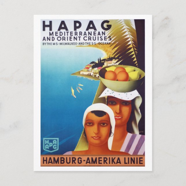 Vintage Mediterranean & Orient Cruise Travel Postcard (Front)