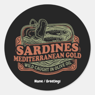 Vintage Mediterranean Sardine Tin Retro Seacuterie Classic Round Sticker