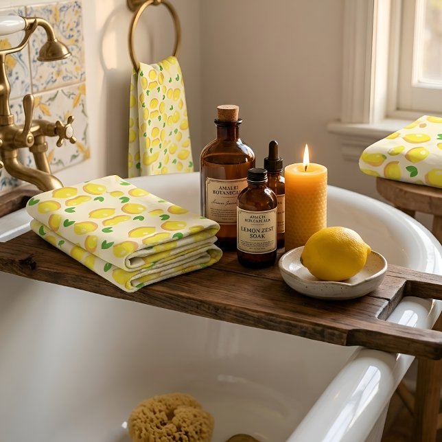 Vintage Mediterranean Yellow Lemon Pattern Bath Towel Set (Creator Uploaded)